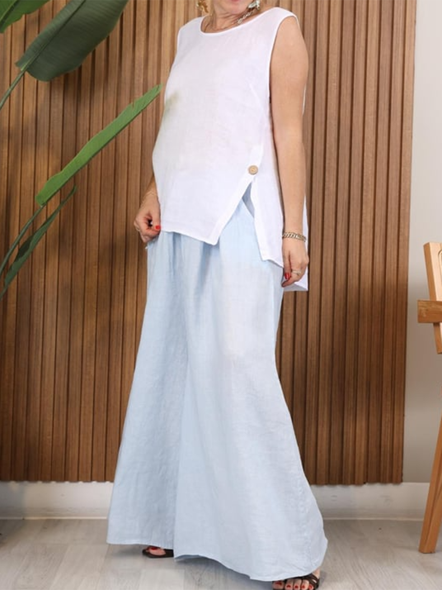 Rumi - Button-down Slit Linen Top