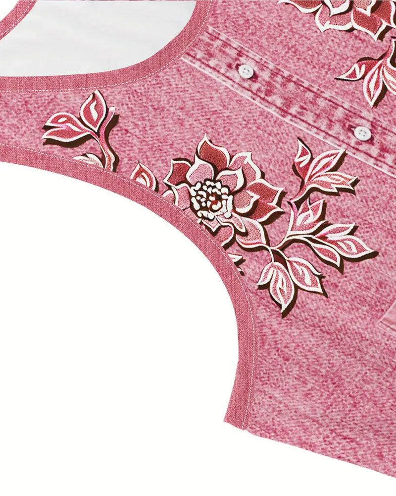 Elaya™ | Floral Denim Midi Dress