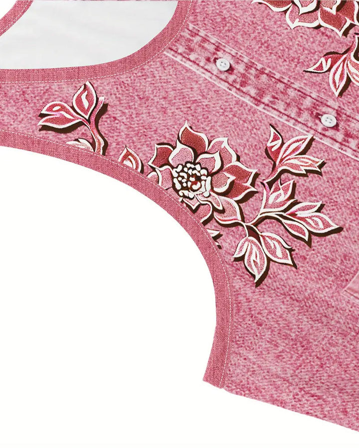 Elaya™ | Floral Denim Midi Dress