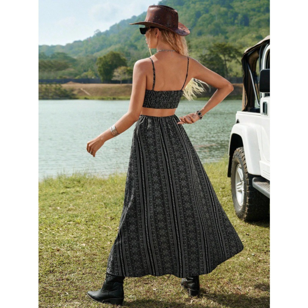 CLARINDA™ – Casual Deep V-Neck Shirred Sleeveless Maxi Dress