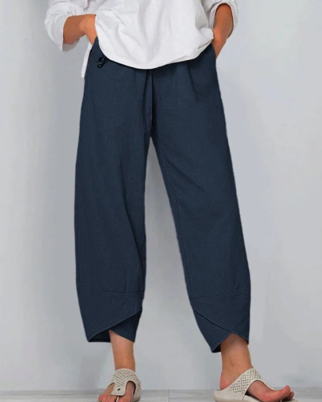 Niana - Solid Color Loose Elegant Casual Simple Cotton And Linen Ninth Pants