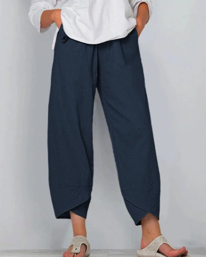 Niana - Solid Color Loose Elegant Casual Simple Cotton And Linen Ninth Pants