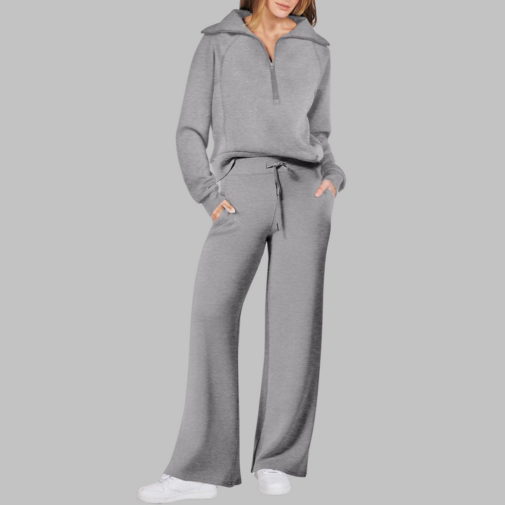 UDAY™ - Comfy Half Zip Sweatshirt and Wide Leg Pants Set
