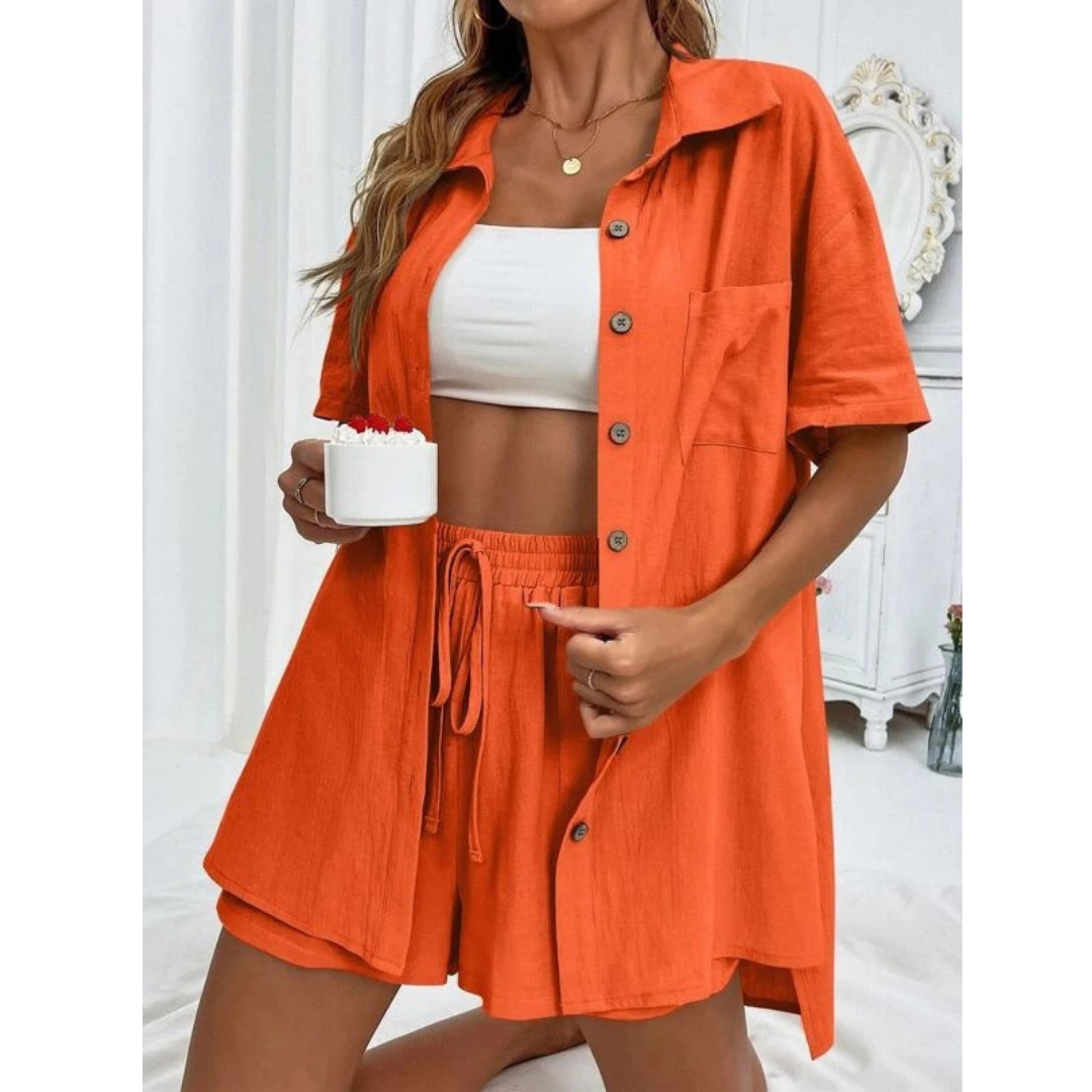 KRISTINE™ – Casual Summer  Button-Down Lounge Set