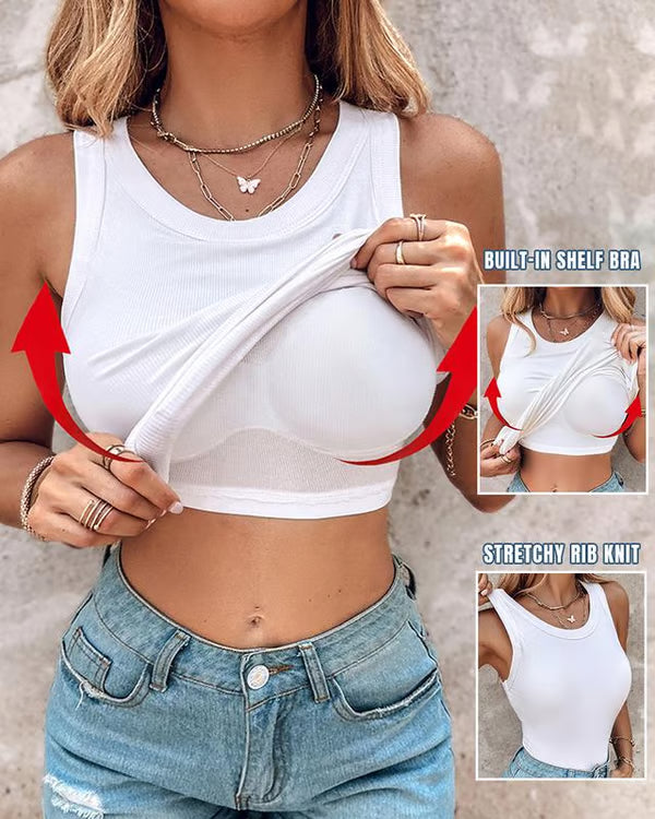 Sophie | Round Neck Built-in Bra Ribbed Casual Comfortable Tank Top