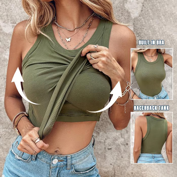 Sophie | Round Neck Built-in Bra Ribbed Casual Comfortable Tank Top