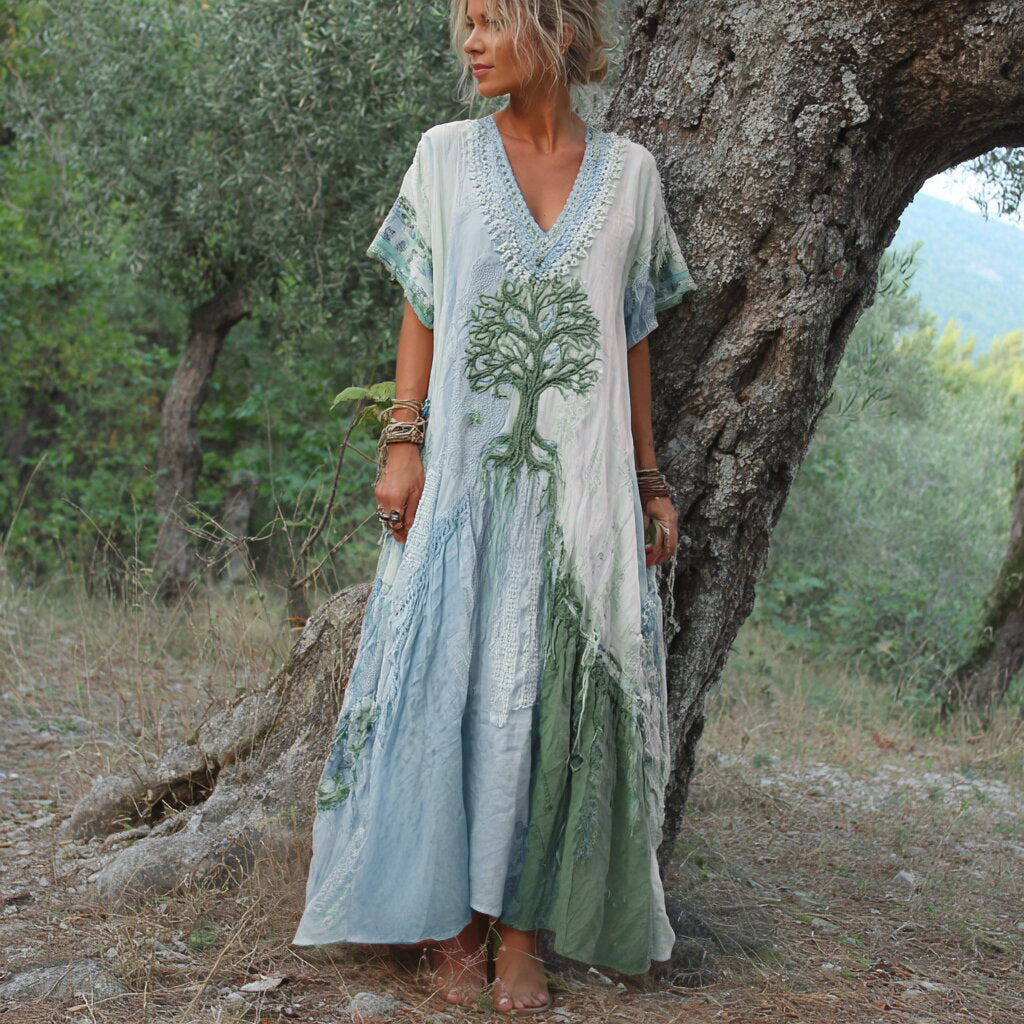 Winifred - Short-sleeved dress in retro tree design