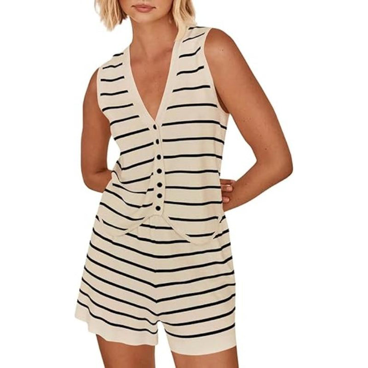 ARTFERI™ – Elegant Striped Sleeveless Lounge Co-Ord