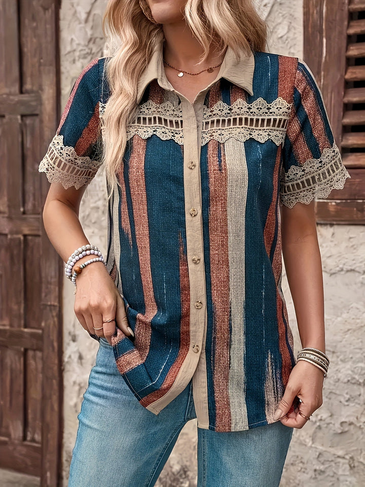 Grace™ - Retro Striped Lace Blouse