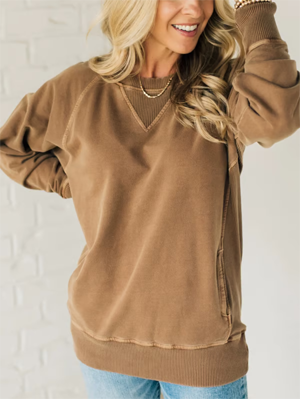 Nora | Women's Ribbed Accent Pocketed Pullover