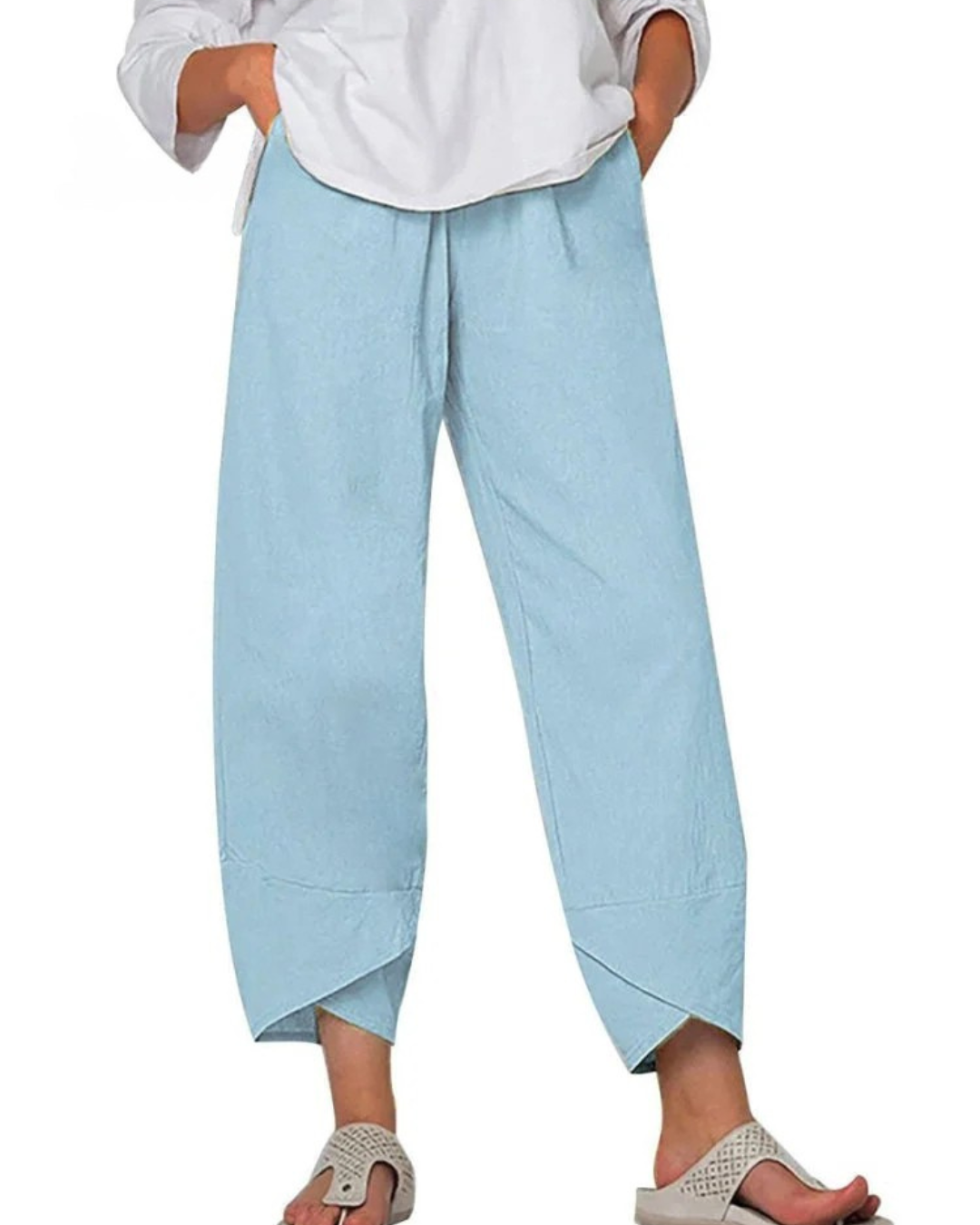 Niana - Solid Color Loose Elegant Casual Simple Cotton And Linen Ninth Pants
