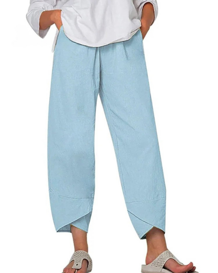 Niana - Solid Color Loose Elegant Casual Simple Cotton And Linen Ninth Pants