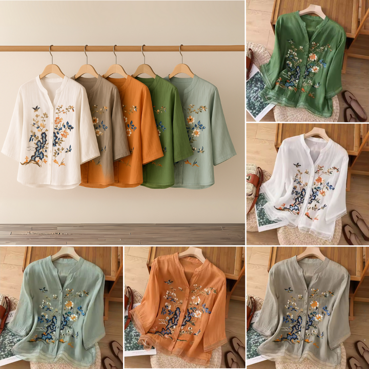 Lila - cotton-linen top with floral design