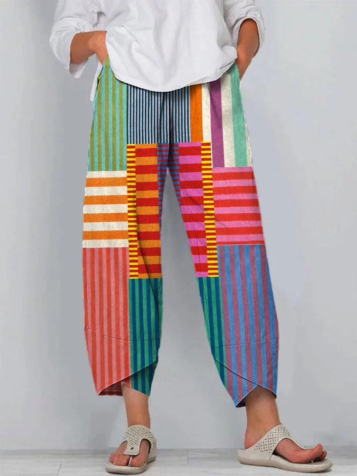 Rowena - Colorful Patchwork Striped Cotton Linen Top, Pant, Jumpsuit and Dress