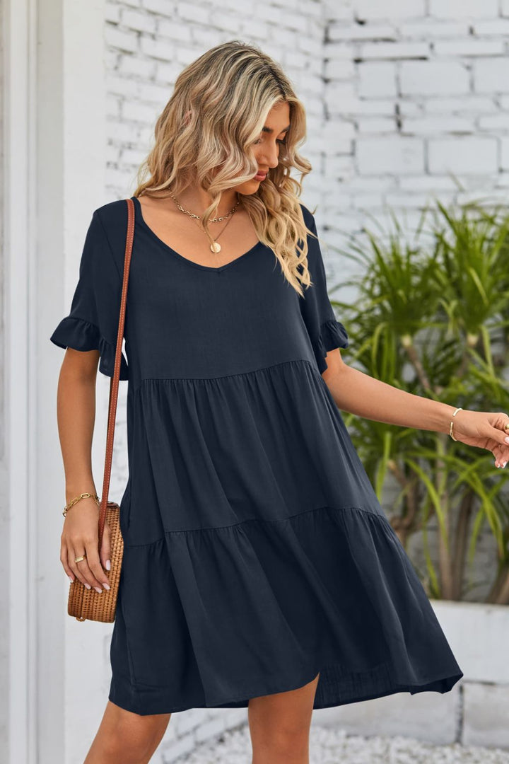 Grace™ - V-Neck Flounce Sleeve Tiered Dress