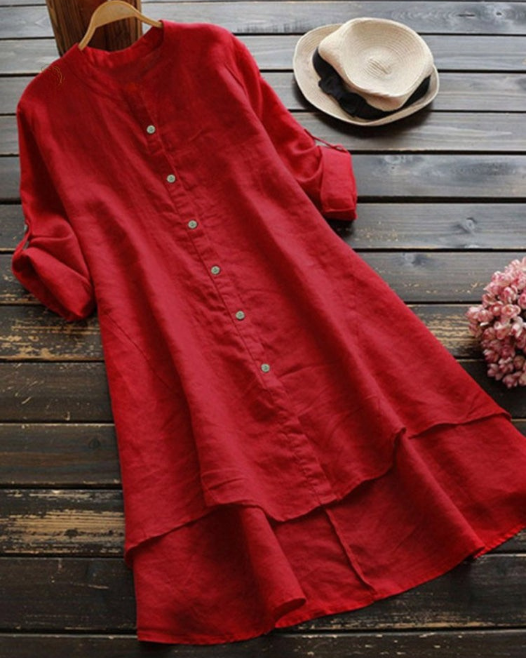 Zahara -Solid Color Loose Elegant Casual Cotton And Linen Shirt Dress