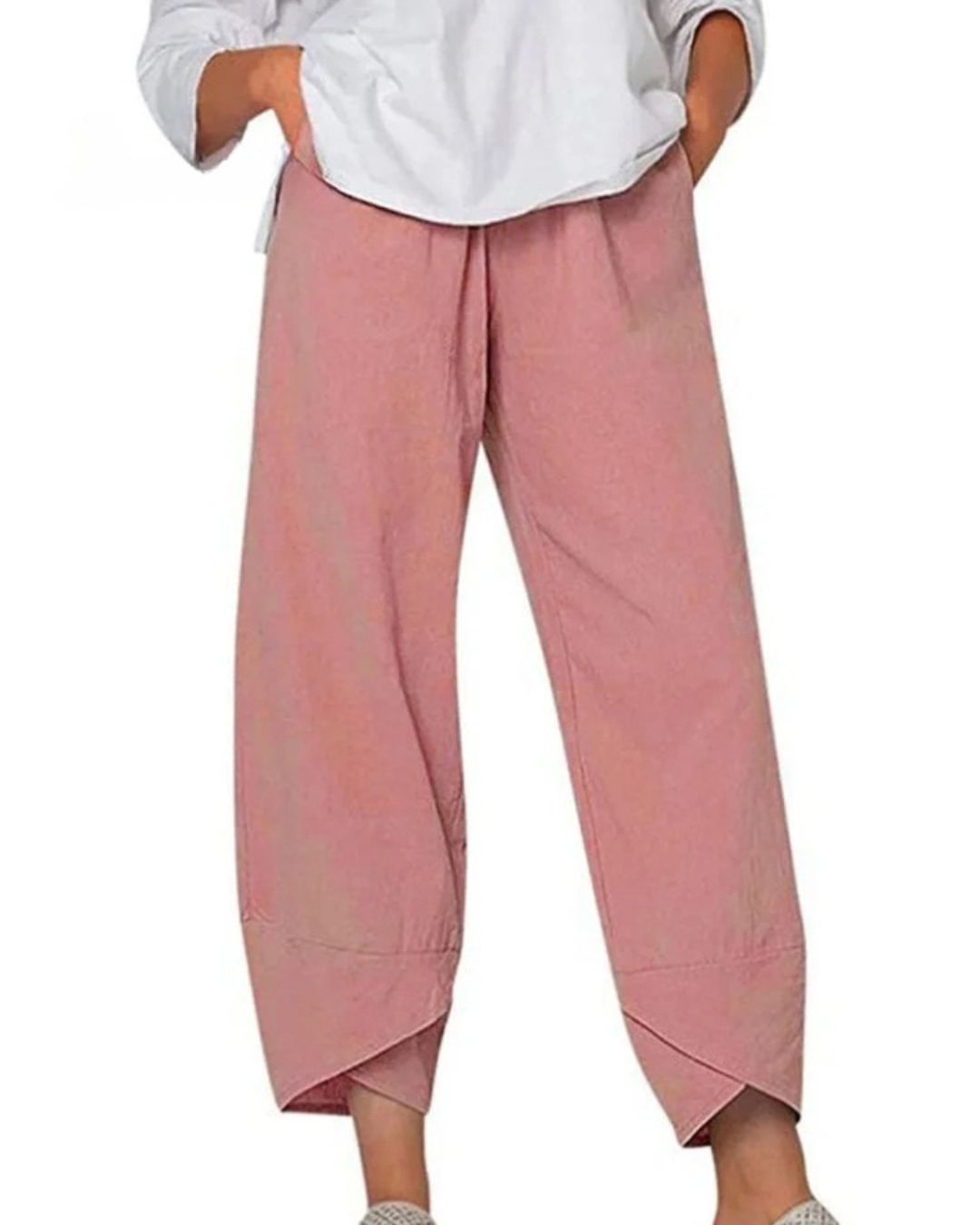 Niana - Solid Color Loose Elegant Casual Simple Cotton And Linen Ninth Pants