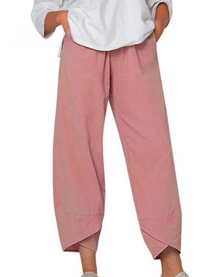 Niana - Solid Color Loose Elegant Casual Simple Cotton And Linen Ninth Pants