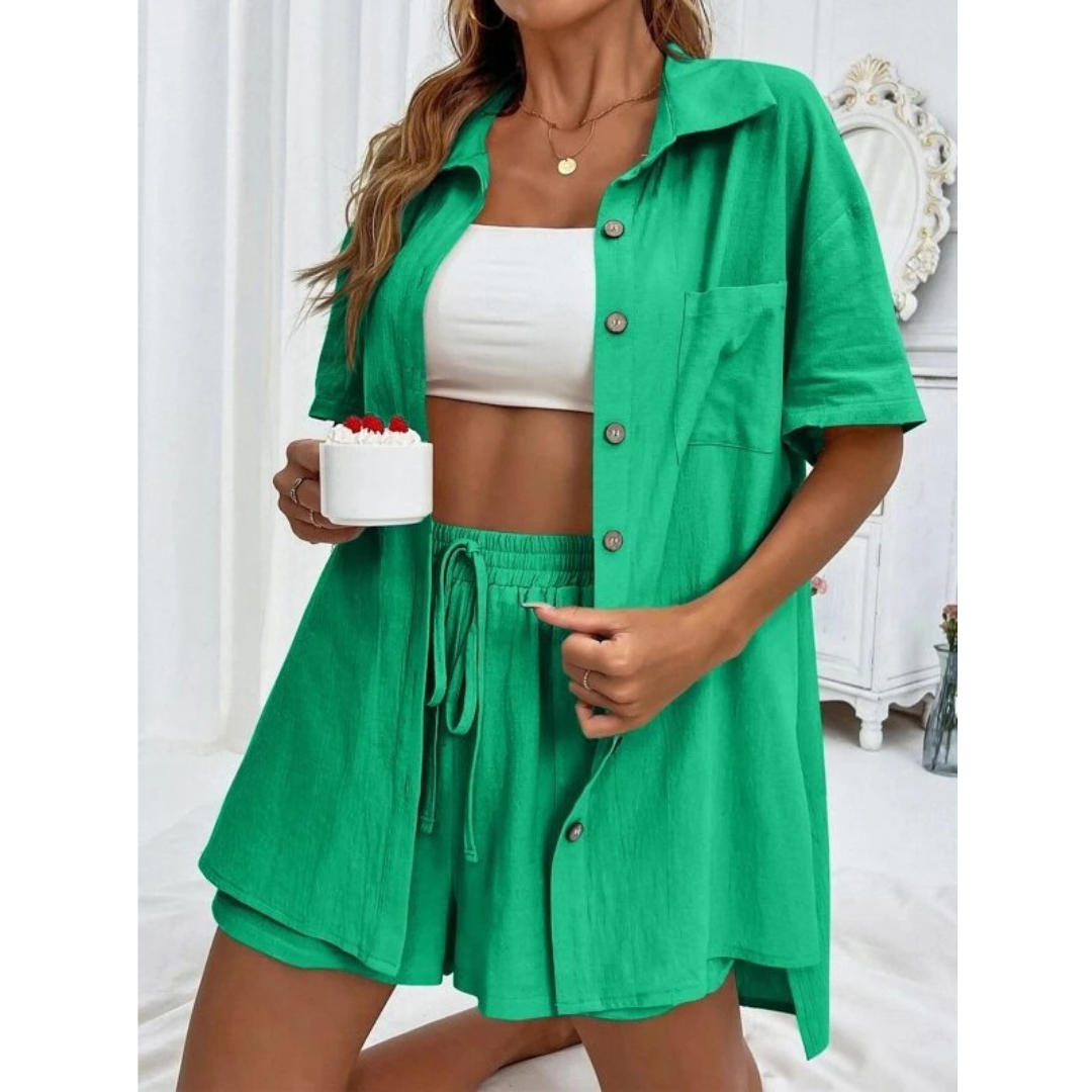 KRISTINE™ – Casual Summer  Button-Down Lounge Set