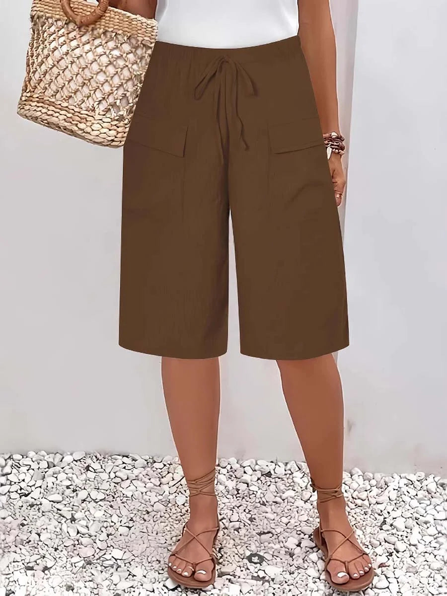 Yuria - Solid Color Casual Loose Stylish Pockets Shorts