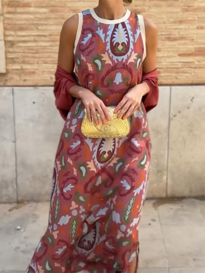 Vilma - Satin Cardigan Cover and Printed Sleeveless Dress