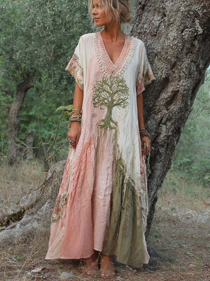 Winifred - Short-sleeved dress in retro tree design