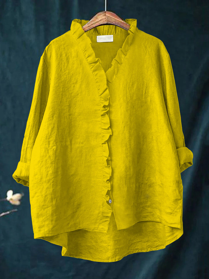 Ecka - Casual Cotton And Linen Ruffle Shirt