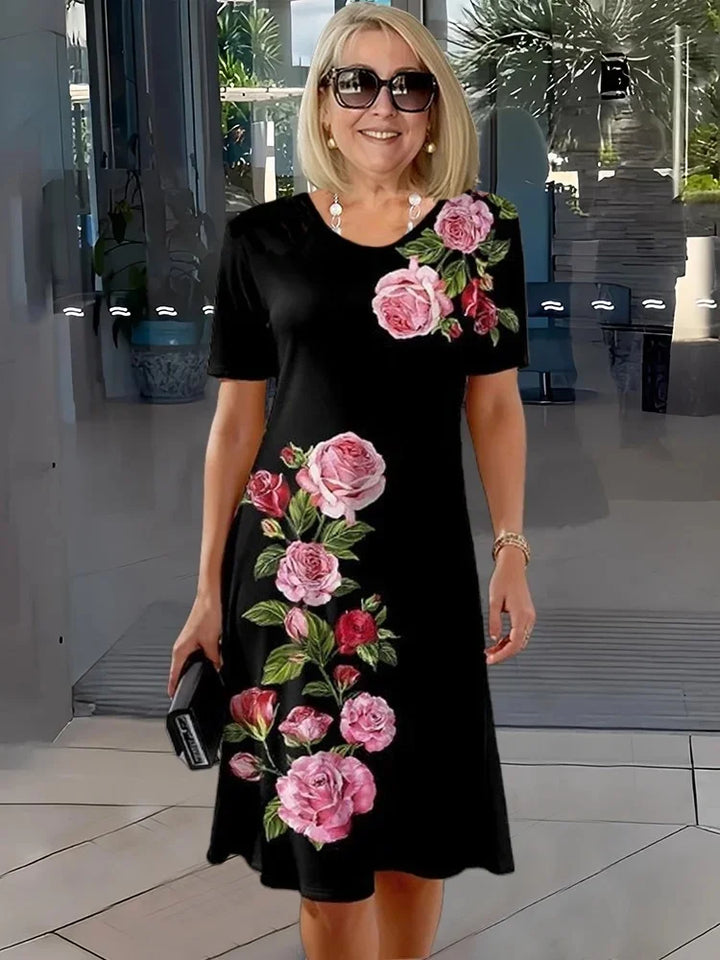 Rosara - Comfortable Loose Printed Medium Dress