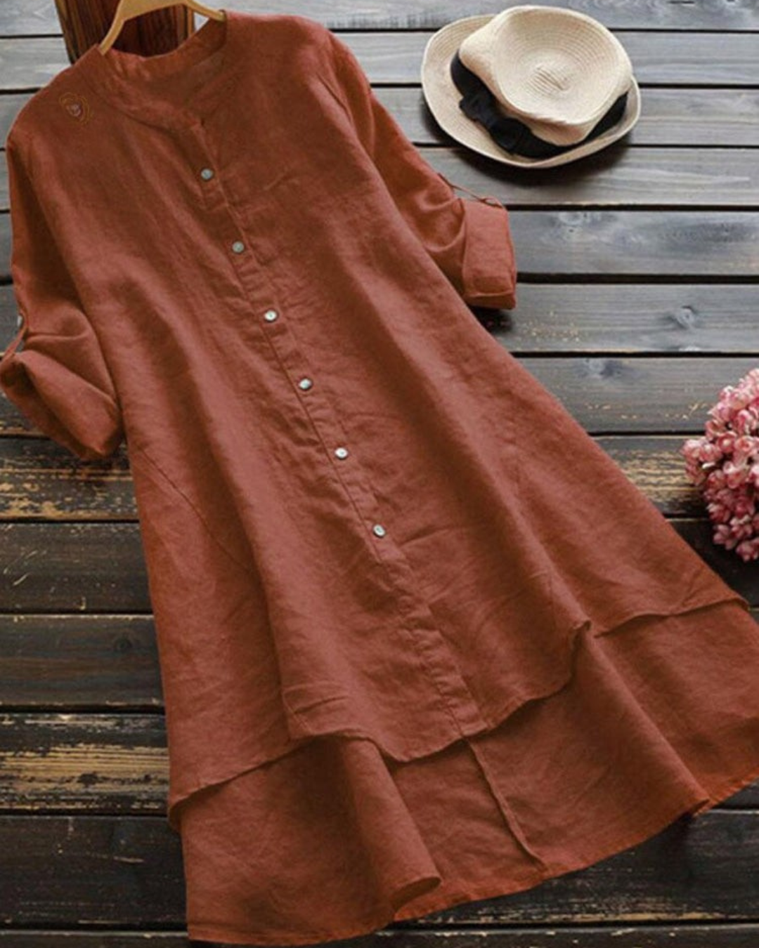 Zahara -Solid Color Loose Elegant Casual Cotton And Linen Shirt Dress