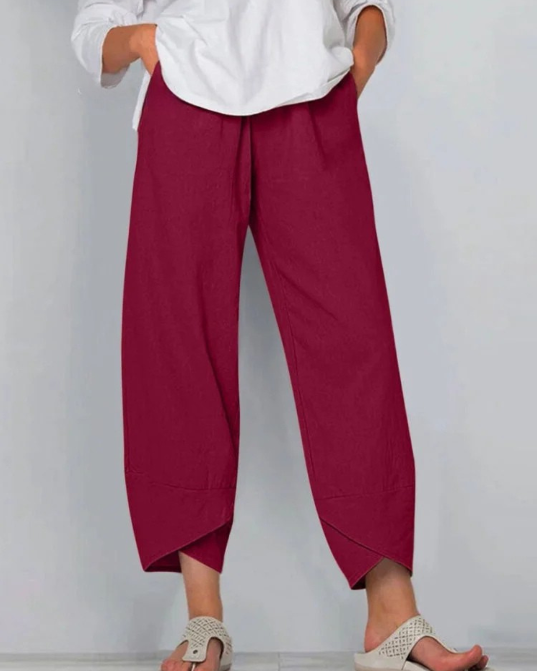 Niana - Solid Color Loose Elegant Casual Simple Cotton And Linen Ninth Pants