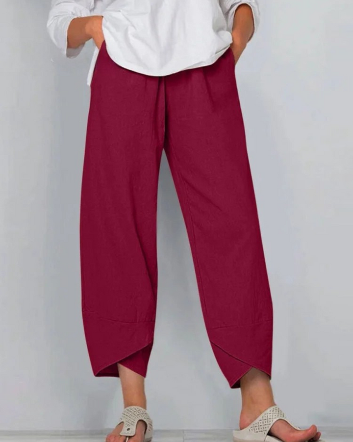Niana - Solid Color Loose Elegant Casual Simple Cotton And Linen Ninth Pants
