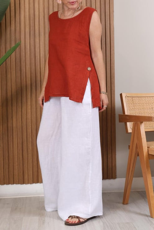 Rumi - Button-down Slit Linen Top