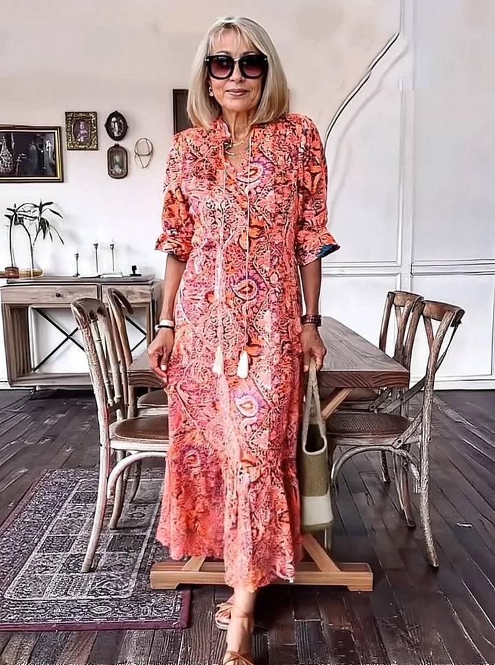 Mevelyn - Bohemian Paisley Tassel Tie Dress