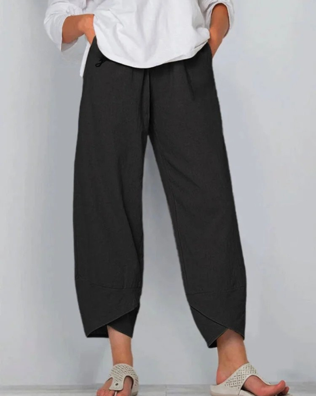 Niana - Solid Color Loose Elegant Casual Simple Cotton And Linen Ninth Pants