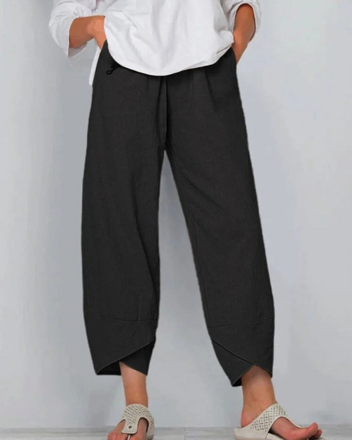 Niana - Solid Color Loose Elegant Casual Simple Cotton And Linen Ninth Pants