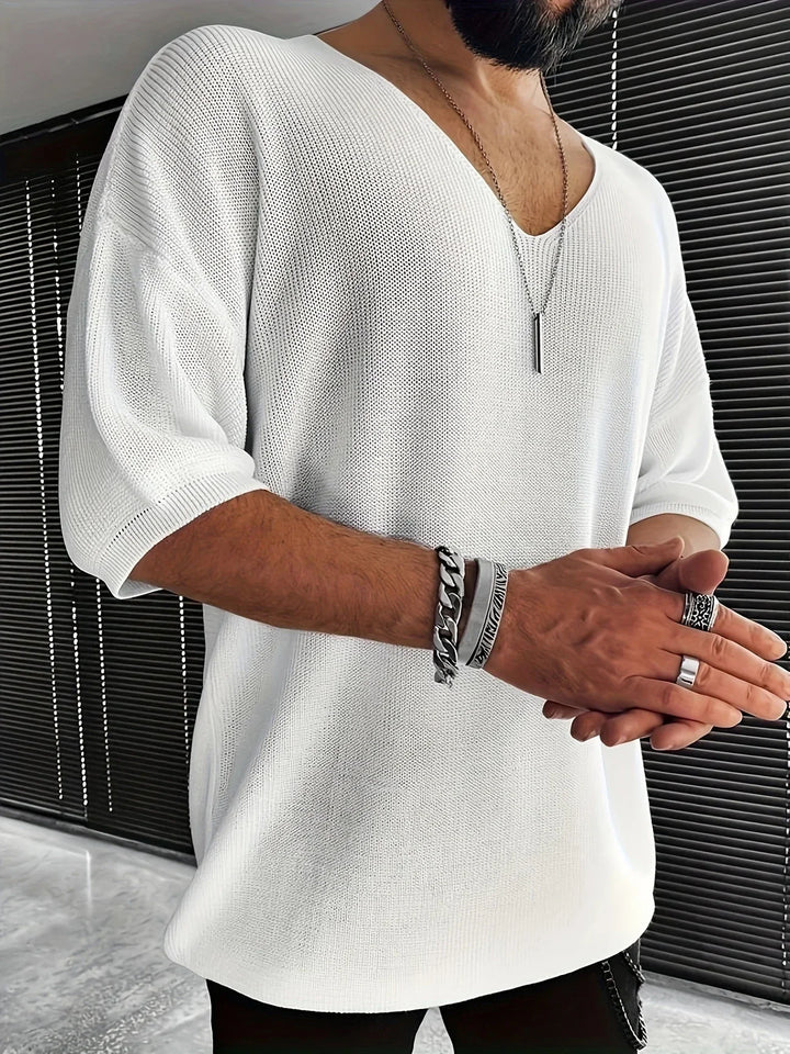 Noah™ - Comfy Knit Mid-Length Sleeve V-neck Top