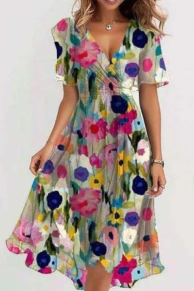 Printed Chiffon Midi Dress