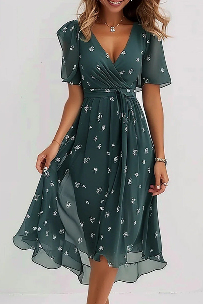 Printed Chiffon Midi Dress