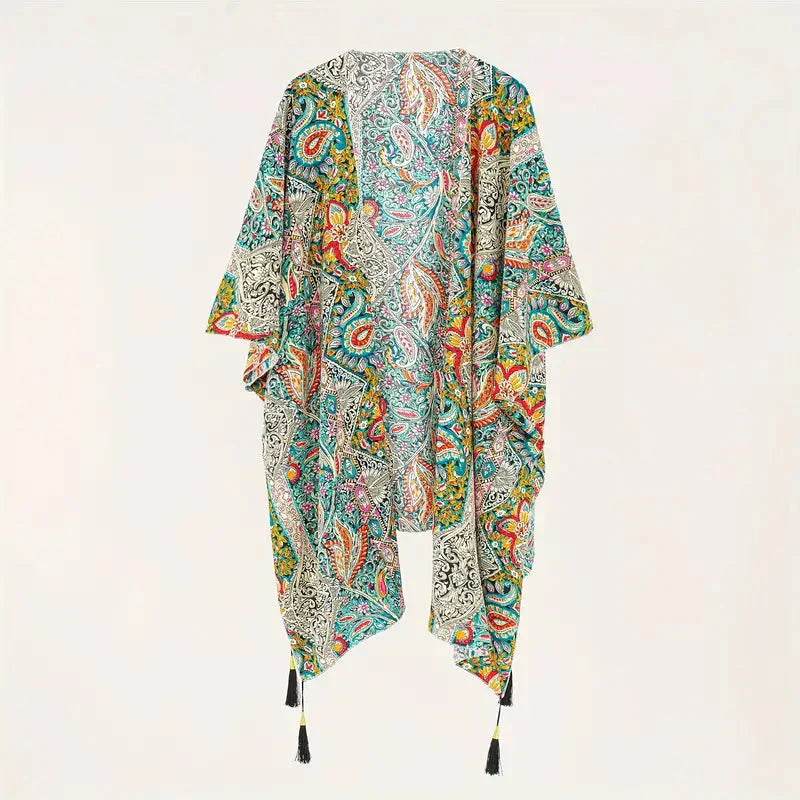 Kimono, Paisley Print, Open Front, Bikini Cover Up, Beach Kimono