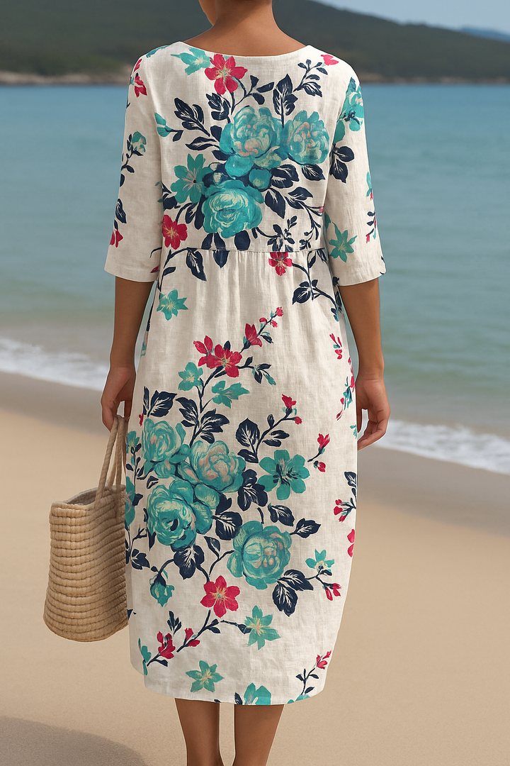 Ulodie | Long white dress with turquoise flowers