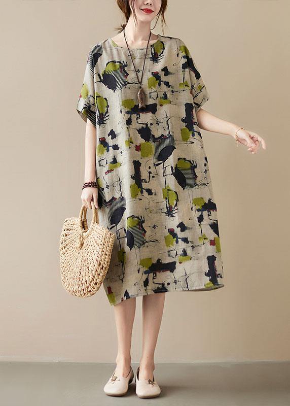 Classy Print O-Neck Pockets Summer Maxi Dresses Half Sleeve