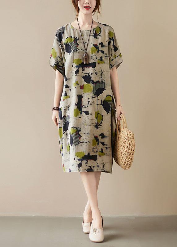Classy Print O-Neck Pockets Summer Maxi Dresses Half Sleeve