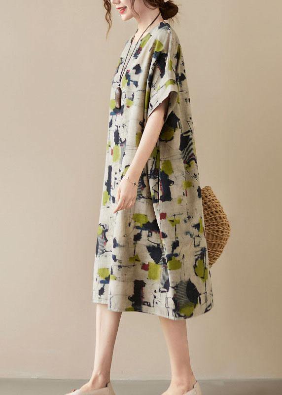 Classy Print O-Neck Pockets Summer Maxi Dresses Half Sleeve