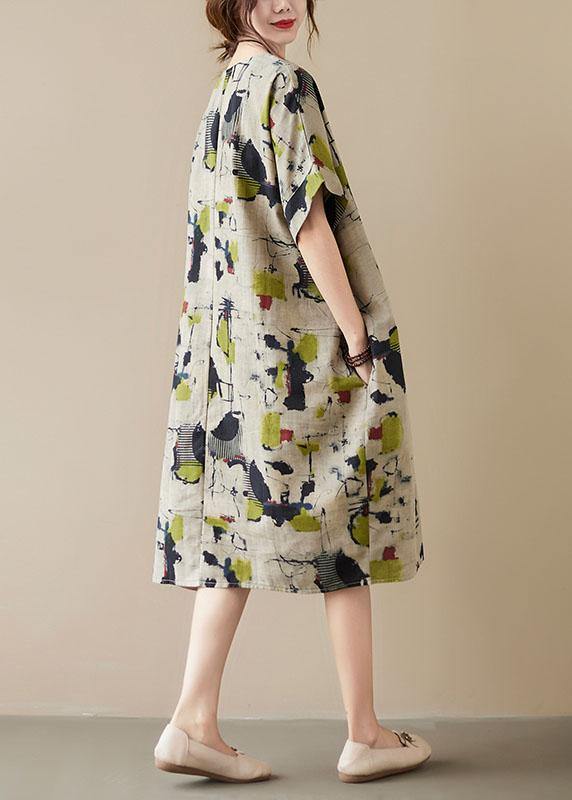 Classy Print O-Neck Pockets Summer Maxi Dresses Half Sleeve