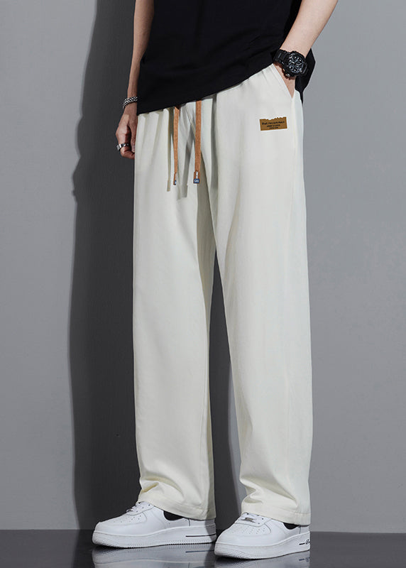 Cute White Oversized Cotton Mens Pants Trousers