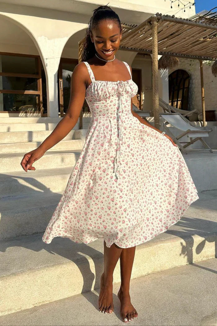 Savannah - Floral Print Corset Midi Dress