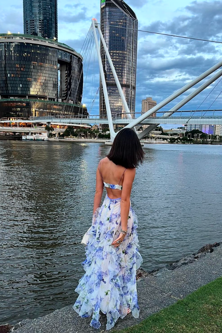 Gloria - Floral Cut-Out Split Beach Maxi Dress