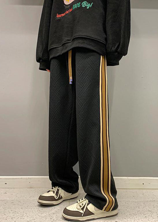 French White Striped Drawstring Cotton Mens Pants