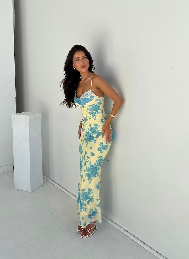 Riley - Elegant Slim Fit Floral Print Long Maxi Dress