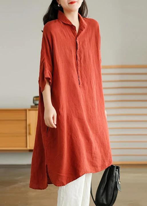Linen Women Casual Linen Shirt Dress